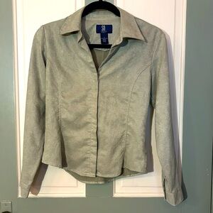 spring green suede effect button down